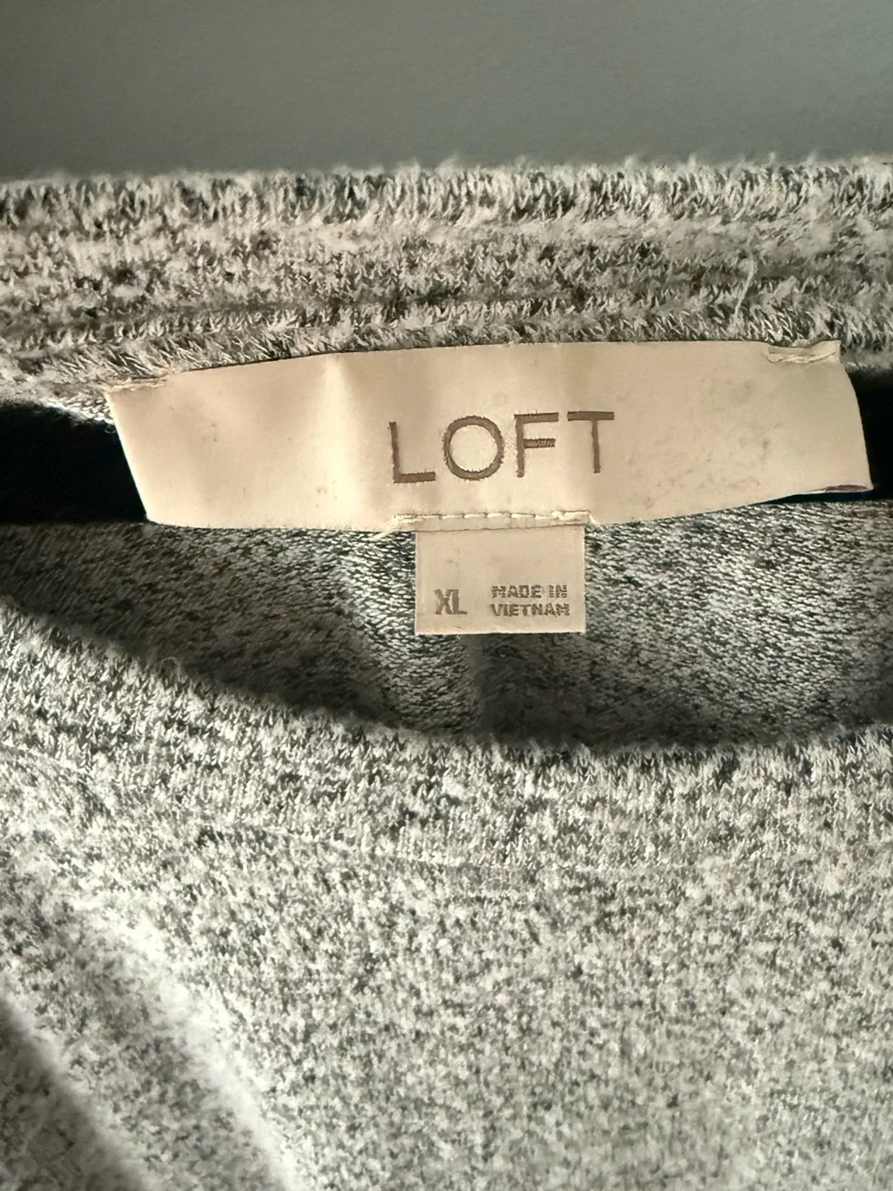 LOFT Gray Speckled Gathered-Neck Long Sleeve Top